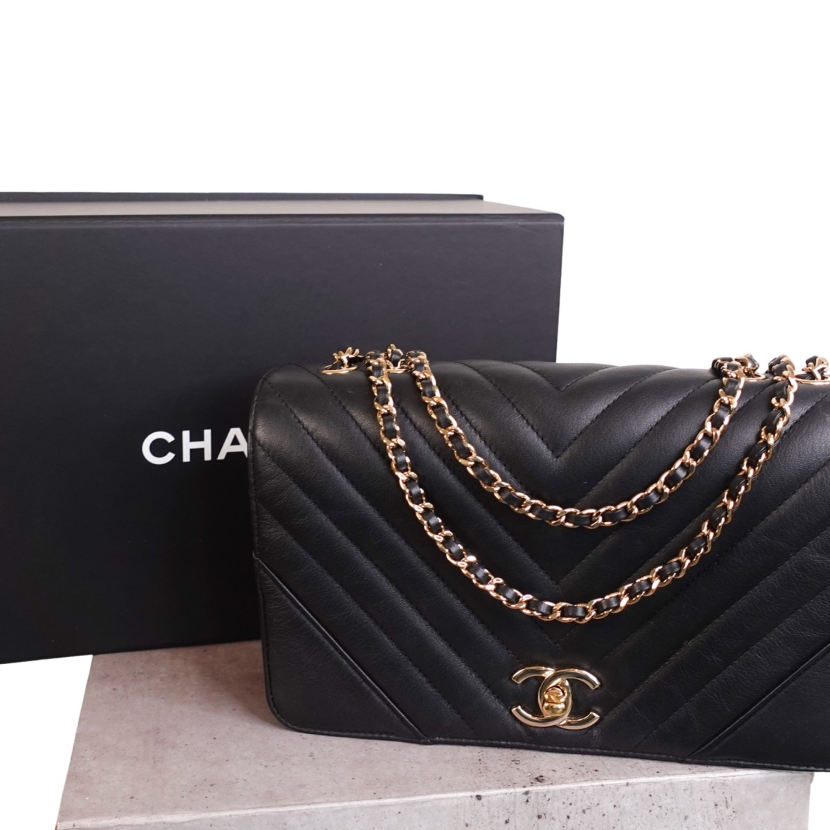 Chanel Statement Shopping Tote Chevron Calfskin Small